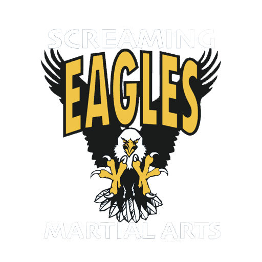 The logo for screaming eagles martial arts shows an eagle with its wings spread.
