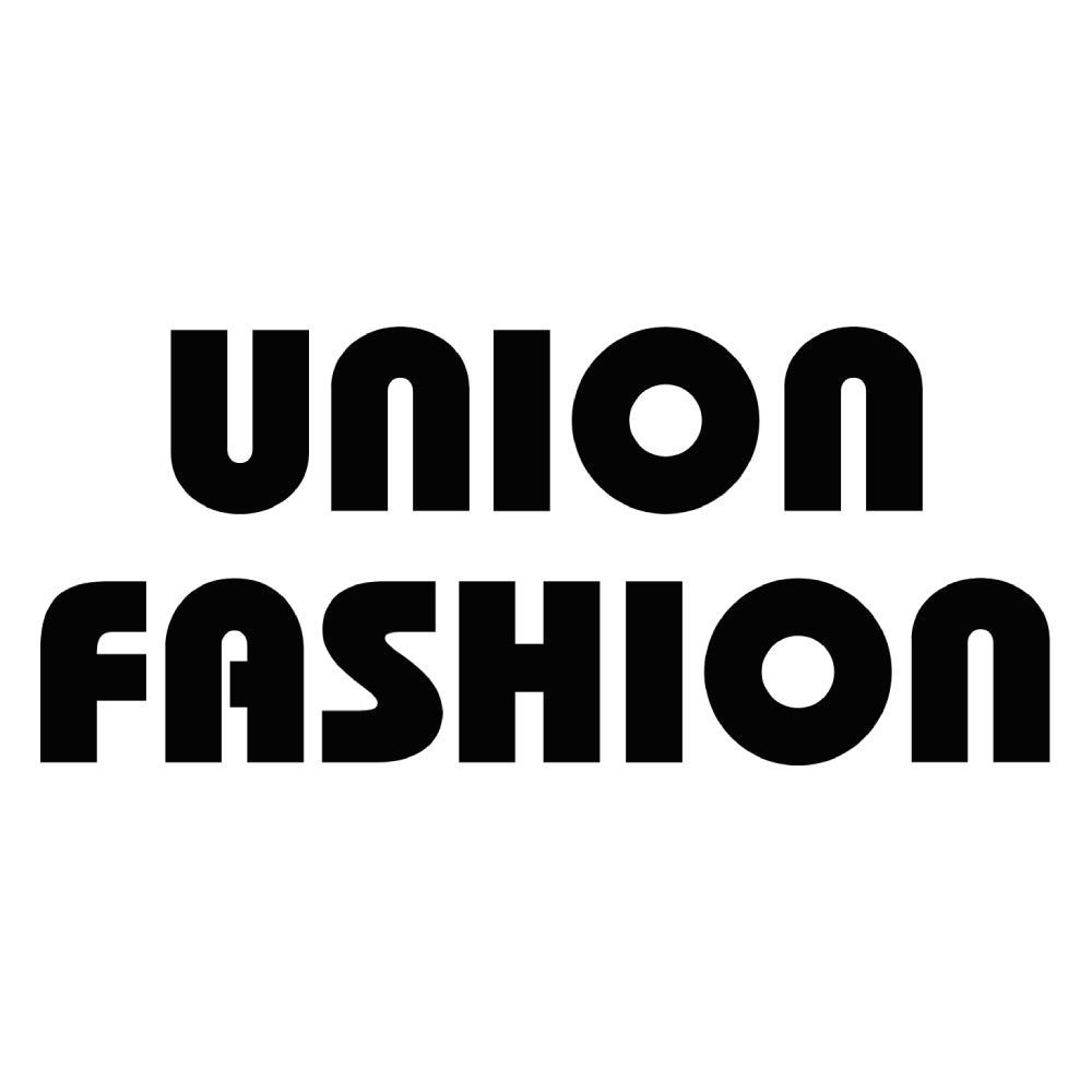 A black and white logo for union fashion on a white background.