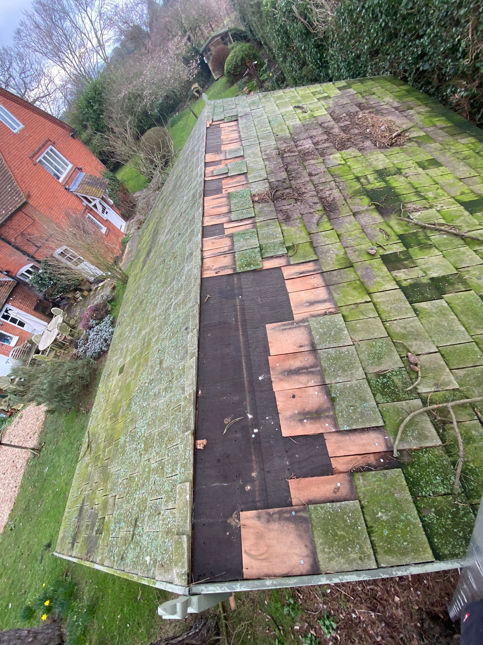 a roof that has a lot of moss on it