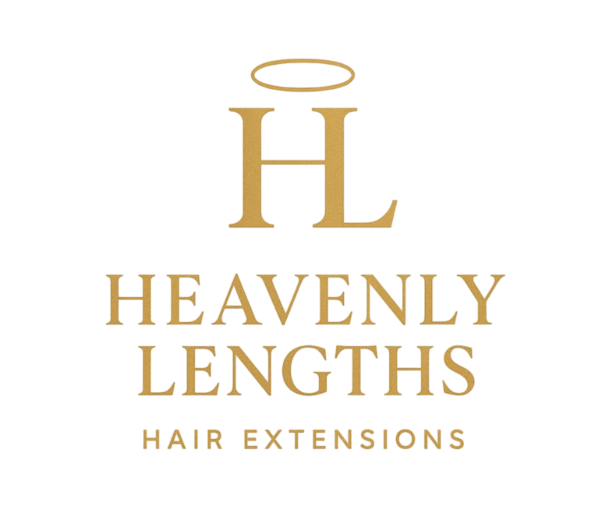 Logo for Heavenly Lengths hair extensions: gold