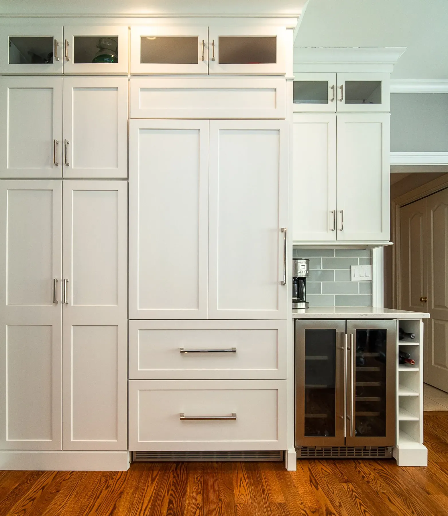 White Cabinet and Wood Flooring — Marlborough, CT — Kitchen Living