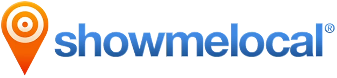 ShowMeLocal logo with orange map pin icon and blue text