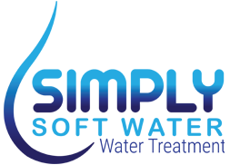 Simply Soft Water Treatment logo with blue wave design and text on white background