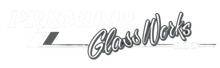 GlassWorx logo in gray script with a small black-and-gray geometric mark on a white background