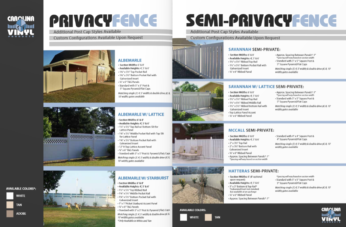 A brochure for a privacy fence and semi-privacy fence