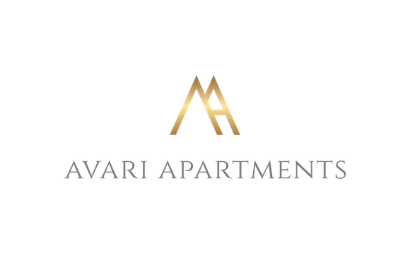 Avari Apartments logo with gold stylized “A” above gray text on a white background