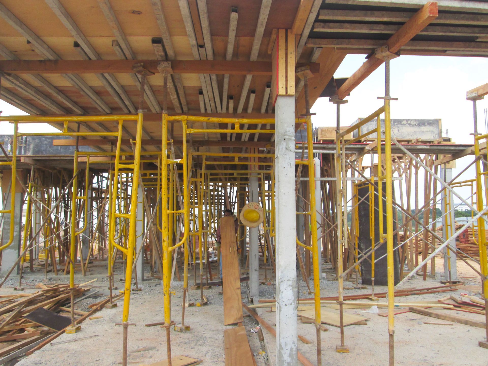 Timber form work commonly made from plywood and timber used at the construction site.