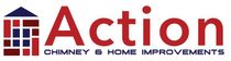 Action Chimney & Home Improvements logo with red house icon and blue roof over red text