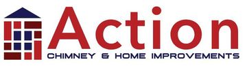 Action Chimney & Home Improvements logo with red house icon and blue roof over red text