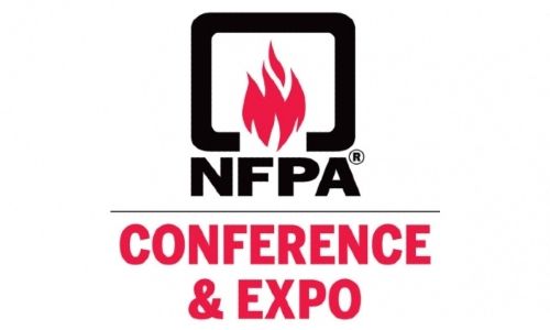 NFPA Conference & Expo logo with red flame icon and bold black and red text on white background