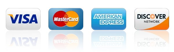 VISA, MasterCard, American Express, and Discover logos on white background