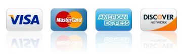 VISA, MasterCard, American Express, and Discover logos on white background