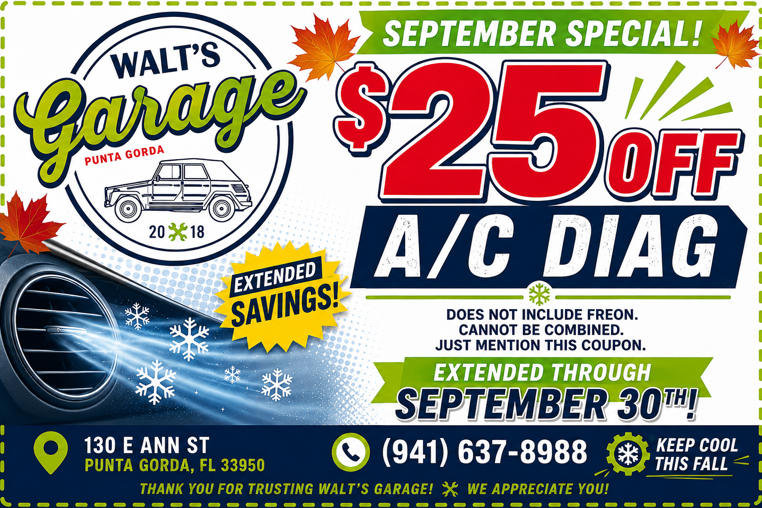 A/C Diag Coupon | Walt's Garage