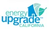 The logo for energy upgrade california is blue and white.