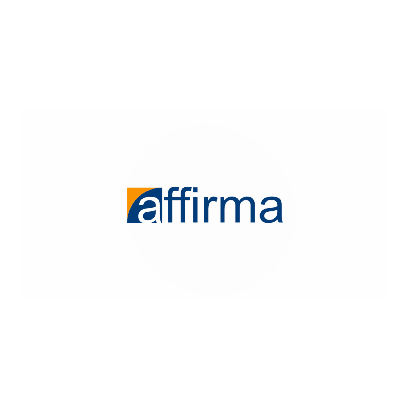 Logo for Alffirma, featuring the name in dark blue with an abstract blue and yellow shape above.