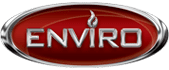 Un logo ovale rouge avec le mot enviro dessus.