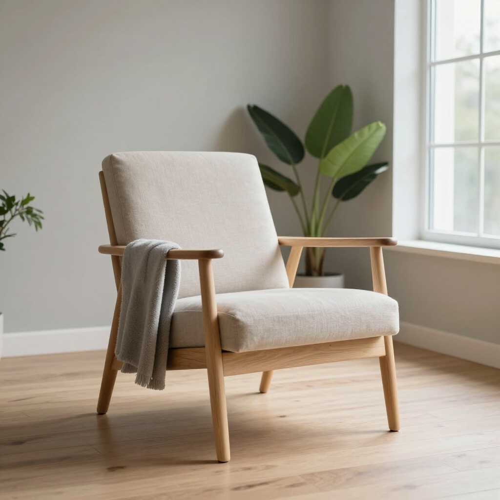 Quiet meditation chair with a blanket and soft daylight