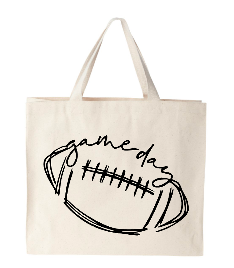 A tote bag that says game day on it