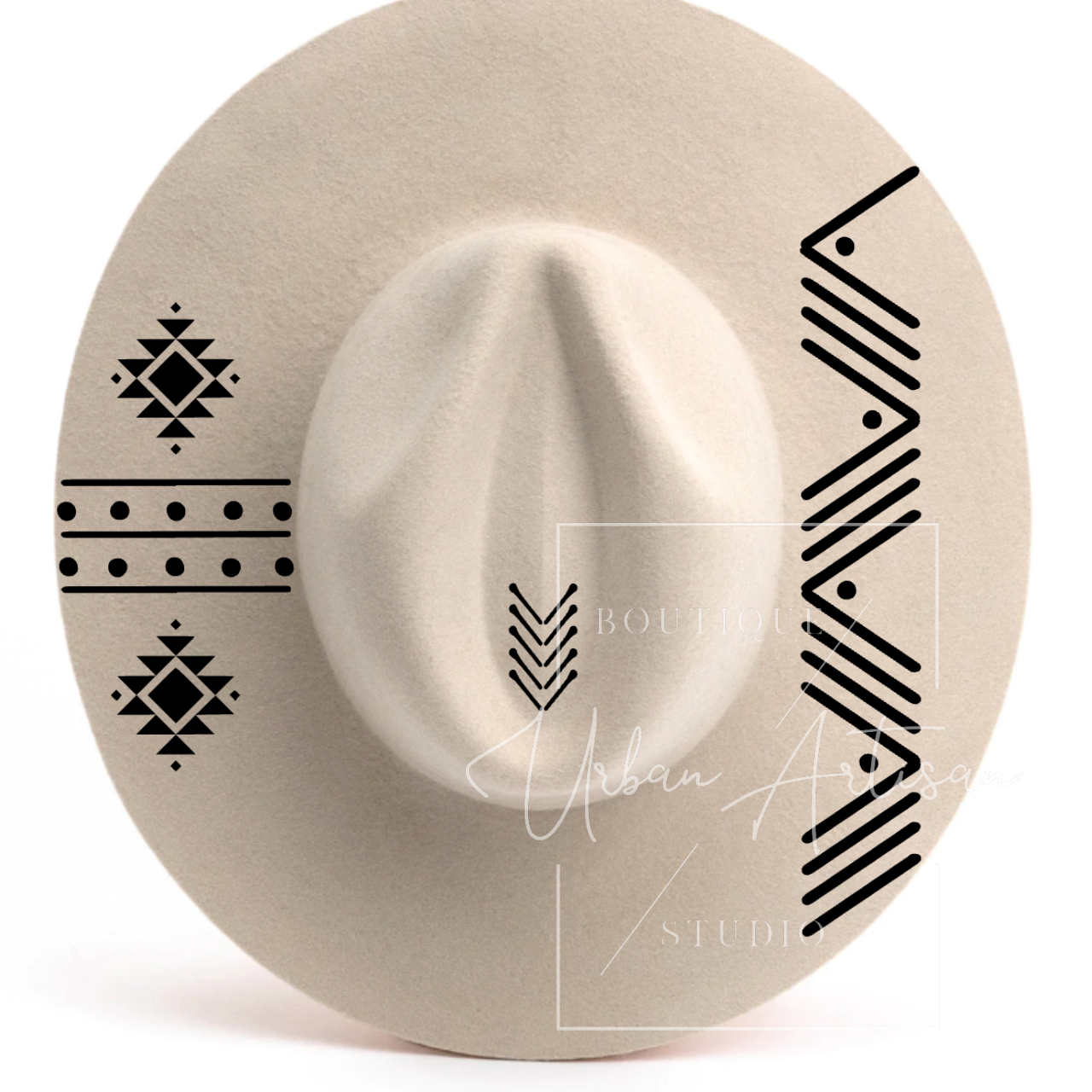 A cowboy hat with a geometric design on it