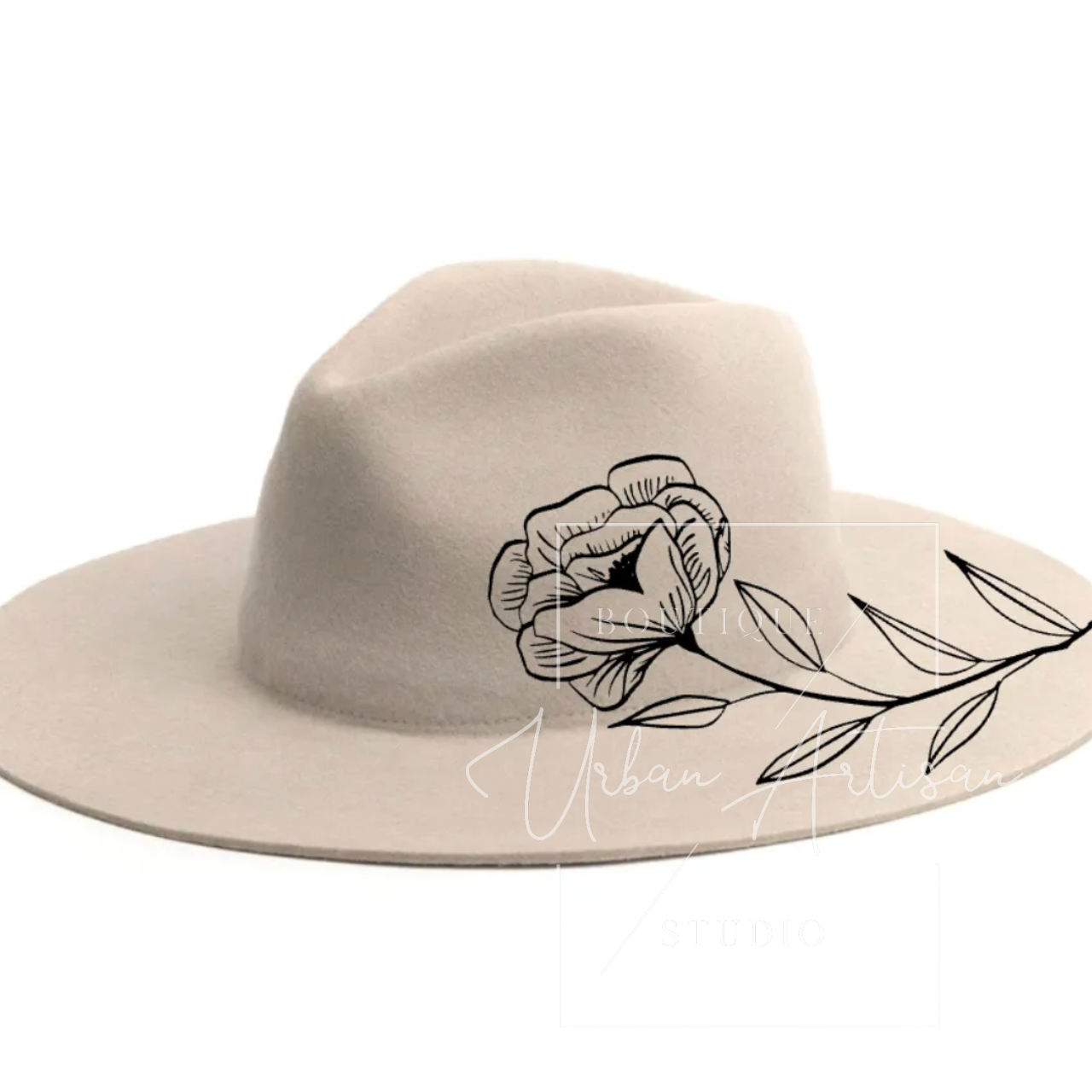 A hat with a flower and leaves on it