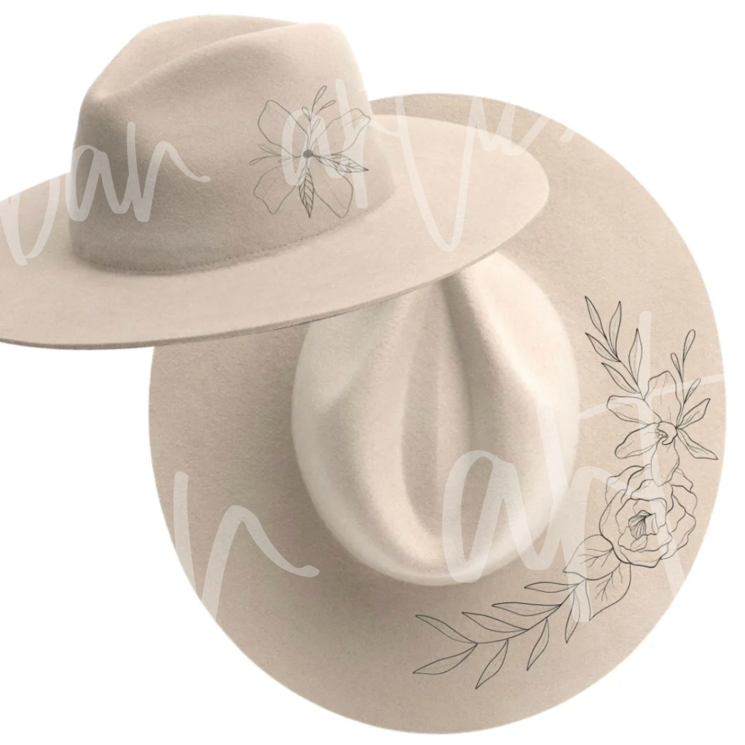 A cowboy hat with a floral design on it