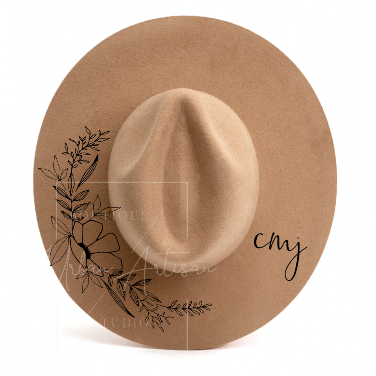 A hat with the word cmj written on it