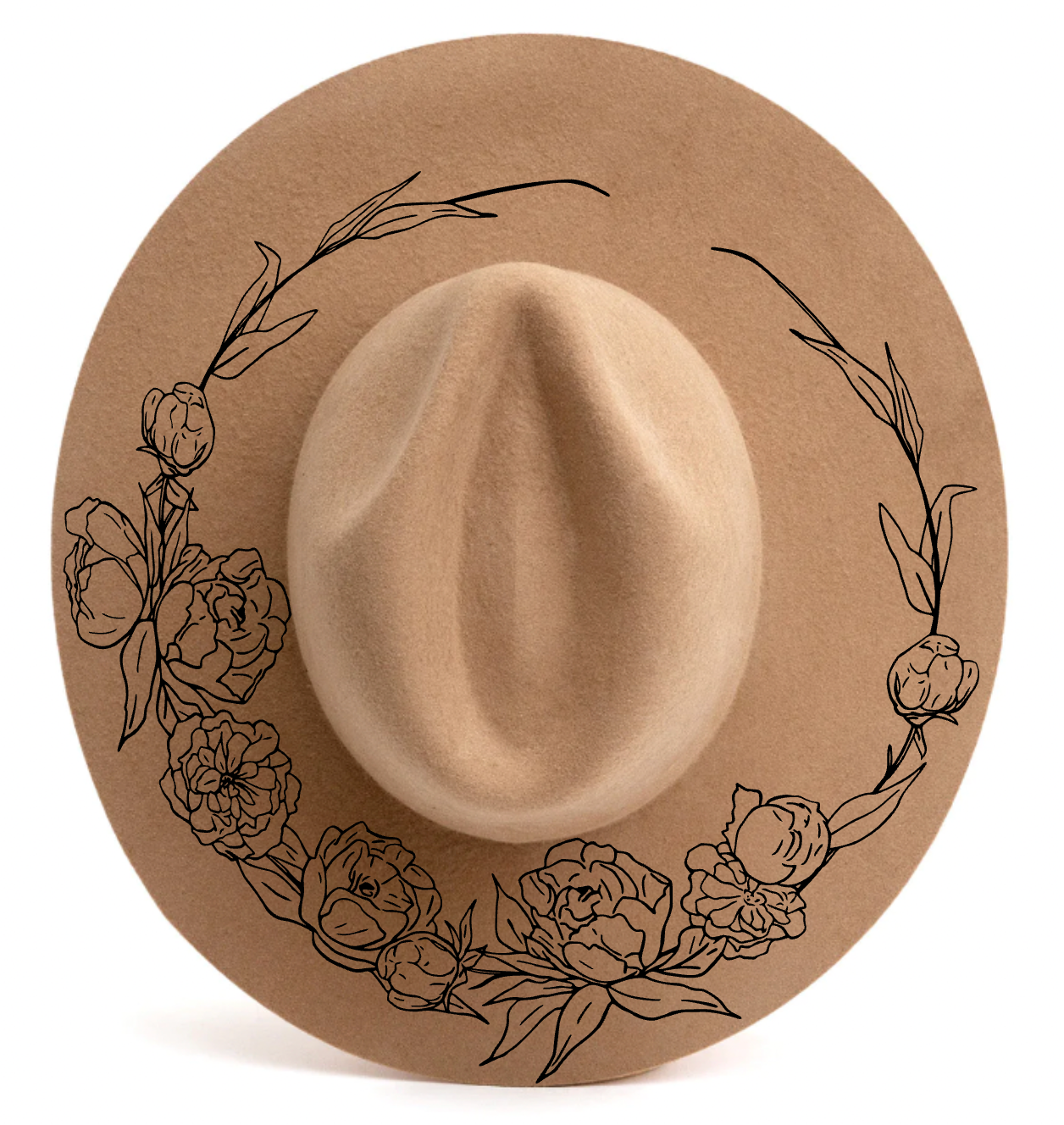 A hat with a wreath of flowers on it
