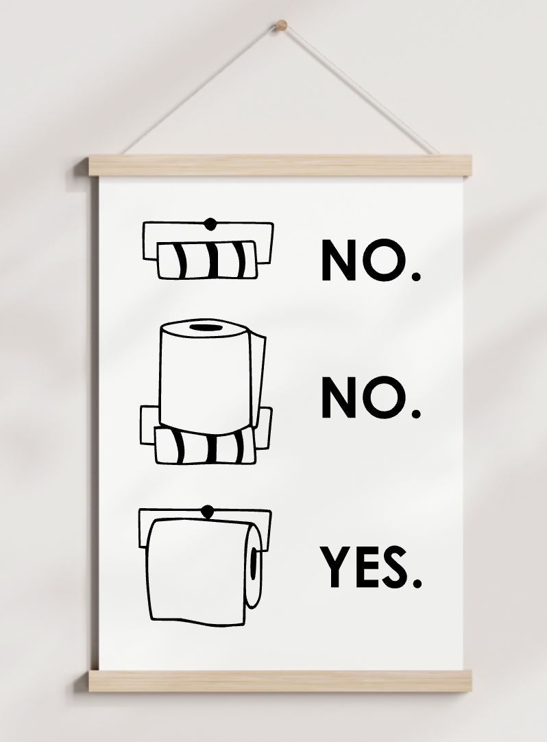 A poster hanging on a wall that says no no yes