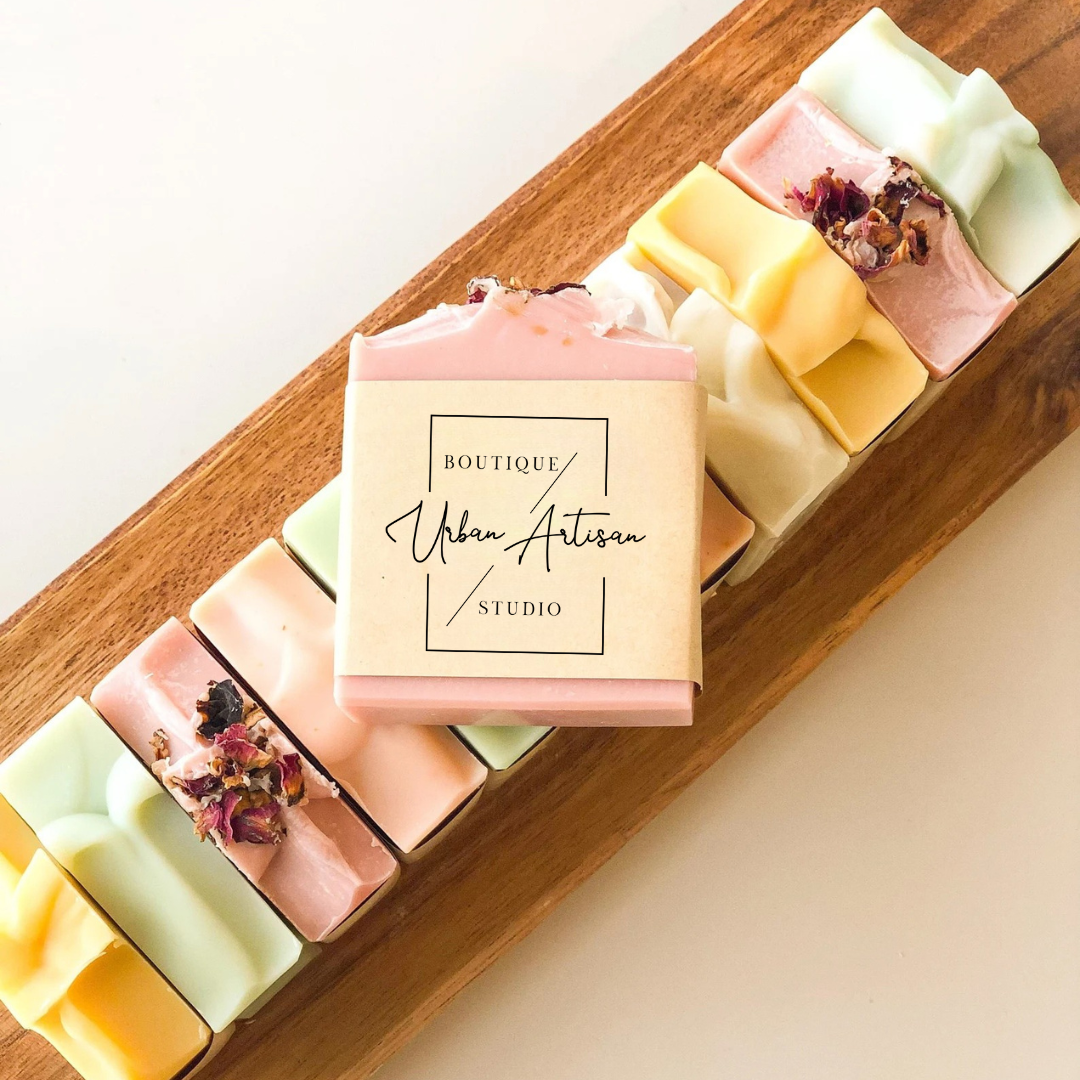 A close up of a bar of soap on a table.