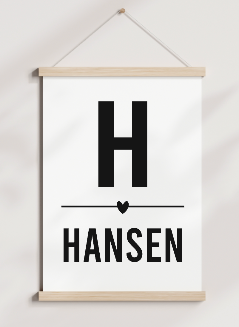 A poster with the letter h and the name hansen