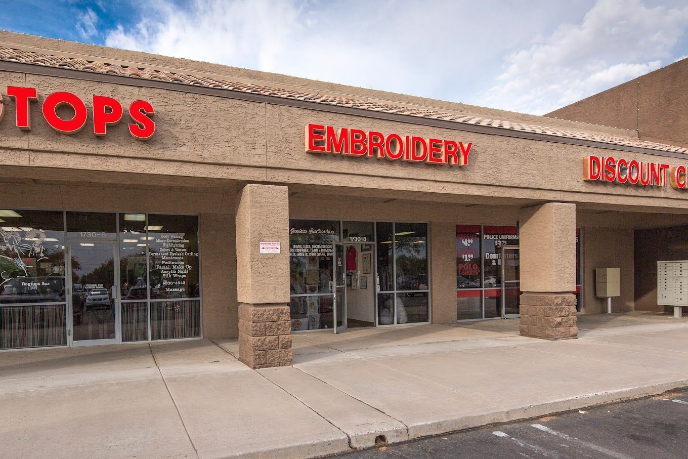 A Store Called Tops Embroidery Is Located in A Shopping Center — Tempe, AZ — Big Stitch Embroidery