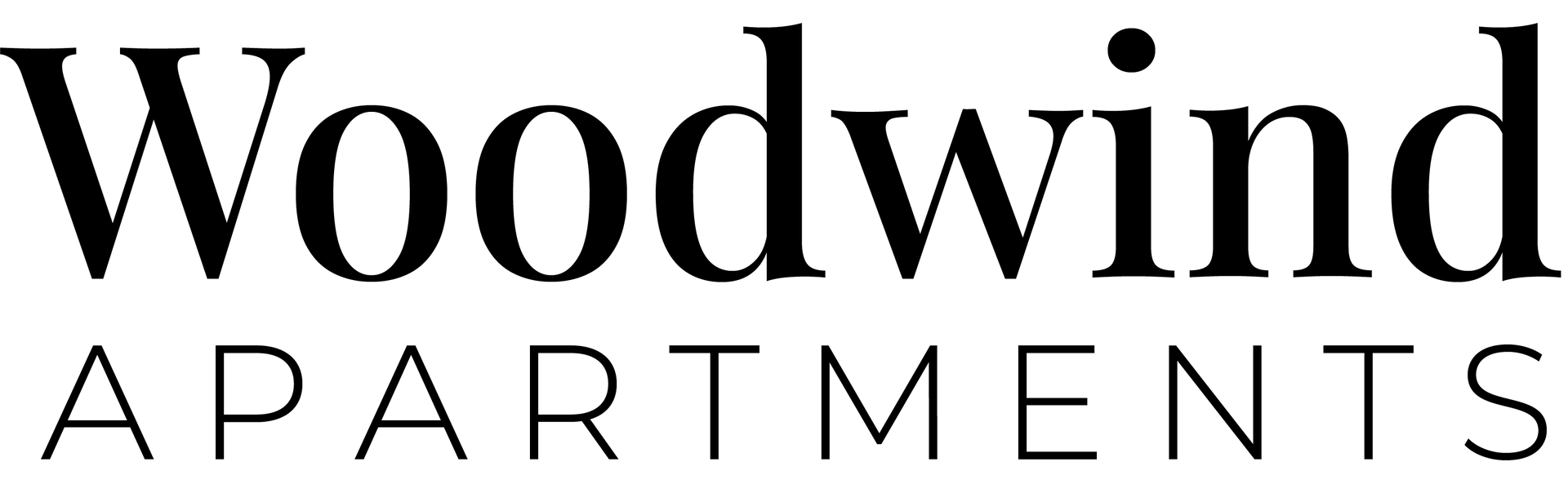 Woodwind Apartments logo. Black serif font with