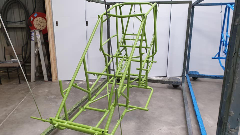 Green Metal Frame On Concrete Floor — SPW Engineering & Powdercoating In Ballarat, VIC
