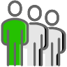 A group of people standing next to each other . one of the people is green.