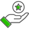 A hand is holding a green star in a circle.