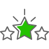 Three green stars are lined up next to each other on a white background.