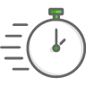 A stopwatch with a green face and a green hand on a white background.