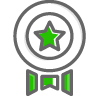 A green star in a circle on a white background.