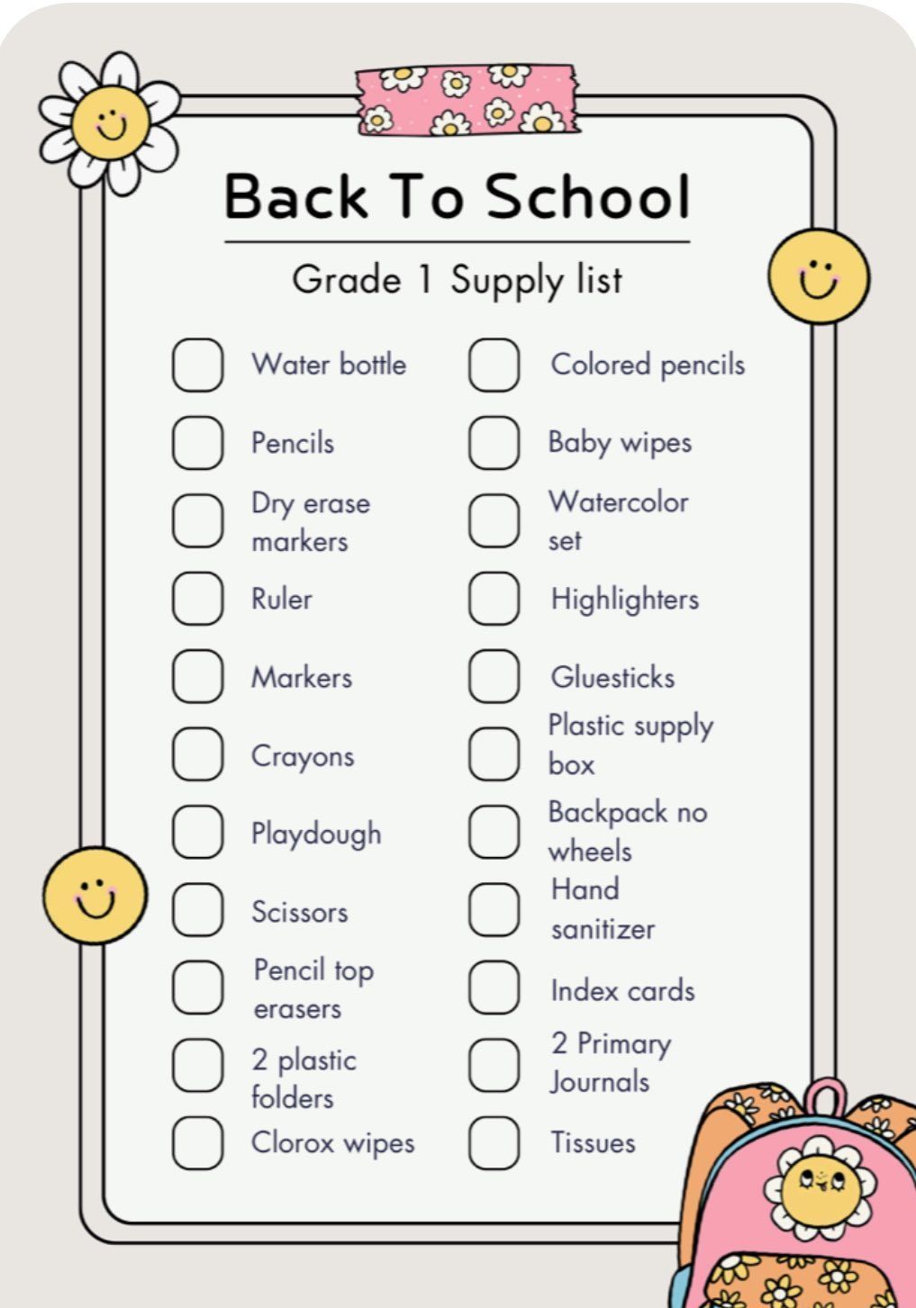 It is a back to school supply list for grade 1.