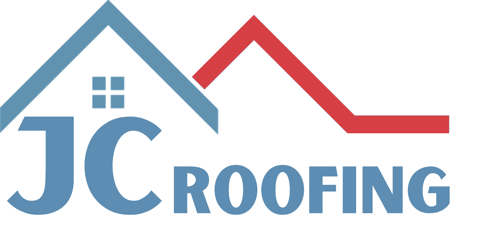 JC Roofing logo with blue and red roofline and house icon