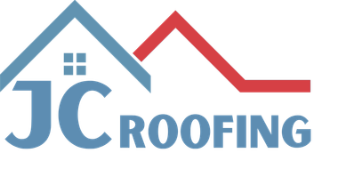 JC Roofing logo with blue and red roofline and house icon