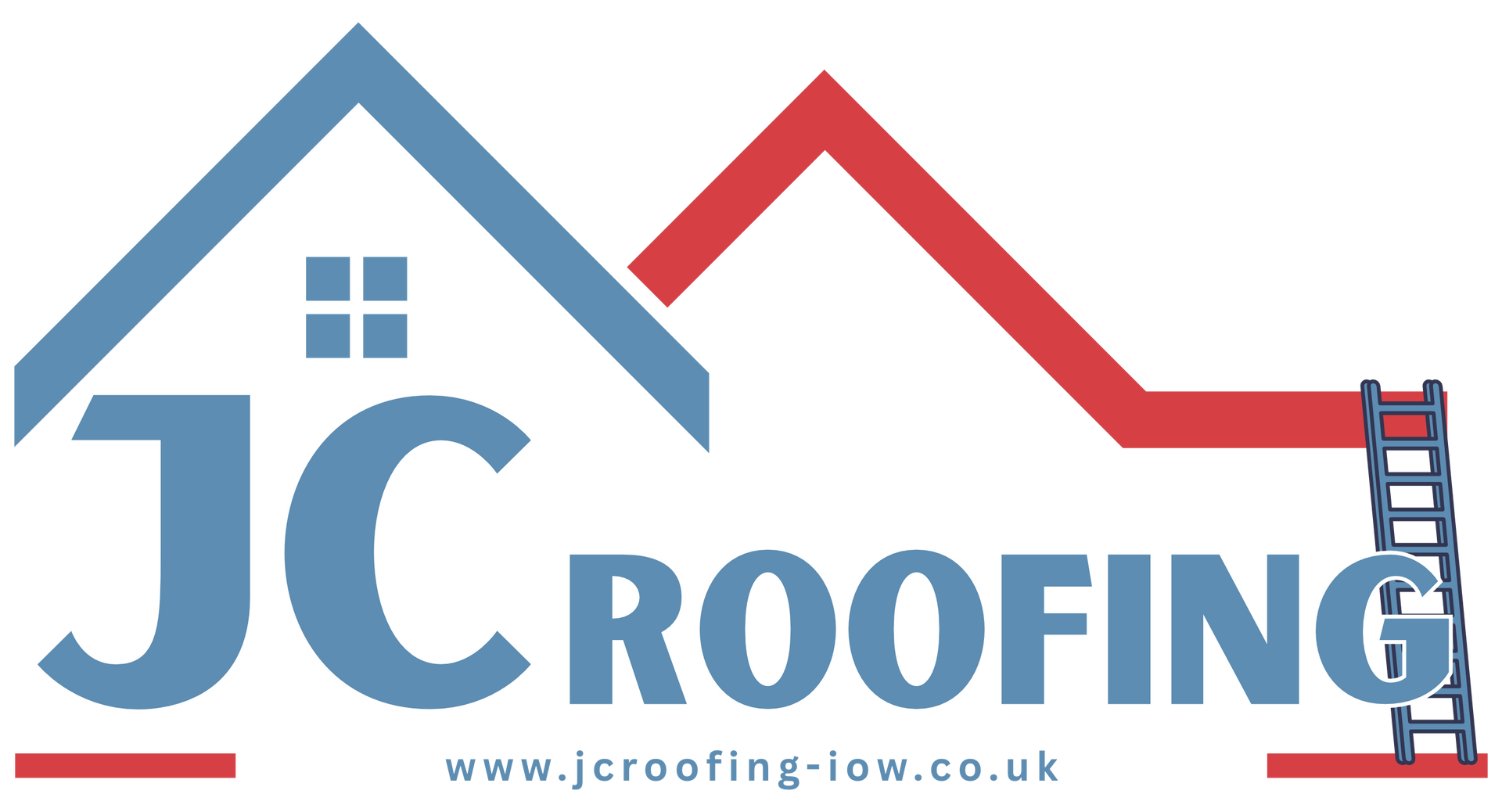 JC Roofing logo with blue and red rooflines and the company name in bold text