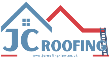 JC Roofing logo with blue and red rooflines and the company name in bold text