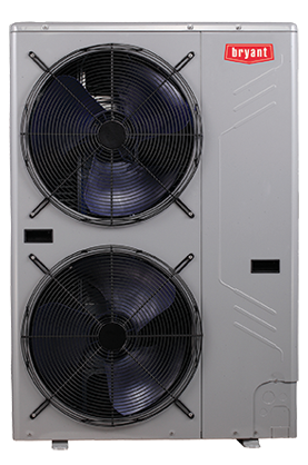 A bryant air conditioner with two fans on a white background.