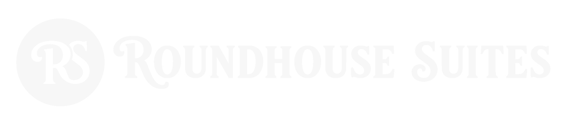 Beachside Hotel Roundhouse Suites logo with light gray circular emblem and text on white background
