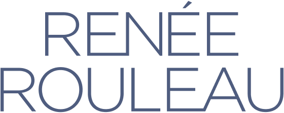 Stylized “RENÉE ROULEAU” logo in thin gray-blue lettering on a white background