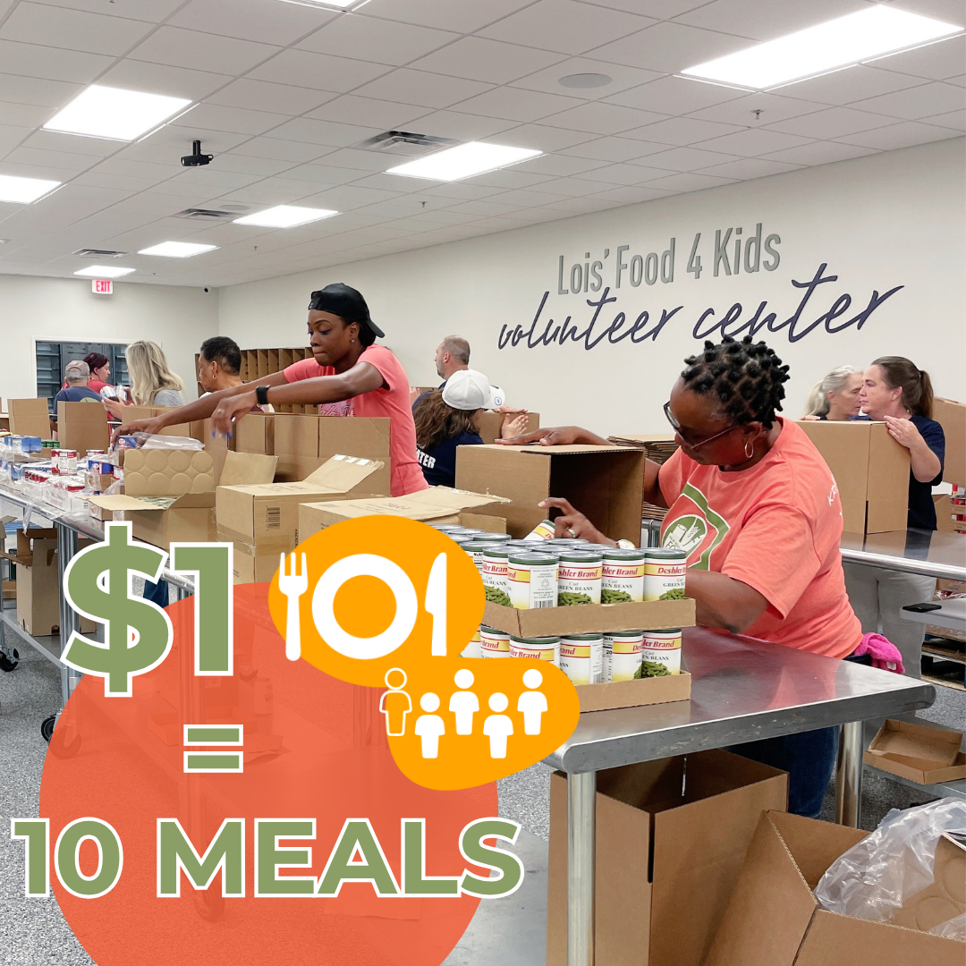 A group of volunteers at Palm Beach County Food Bank package food. $1 donated = 10 Meals for neighbors in need! 
