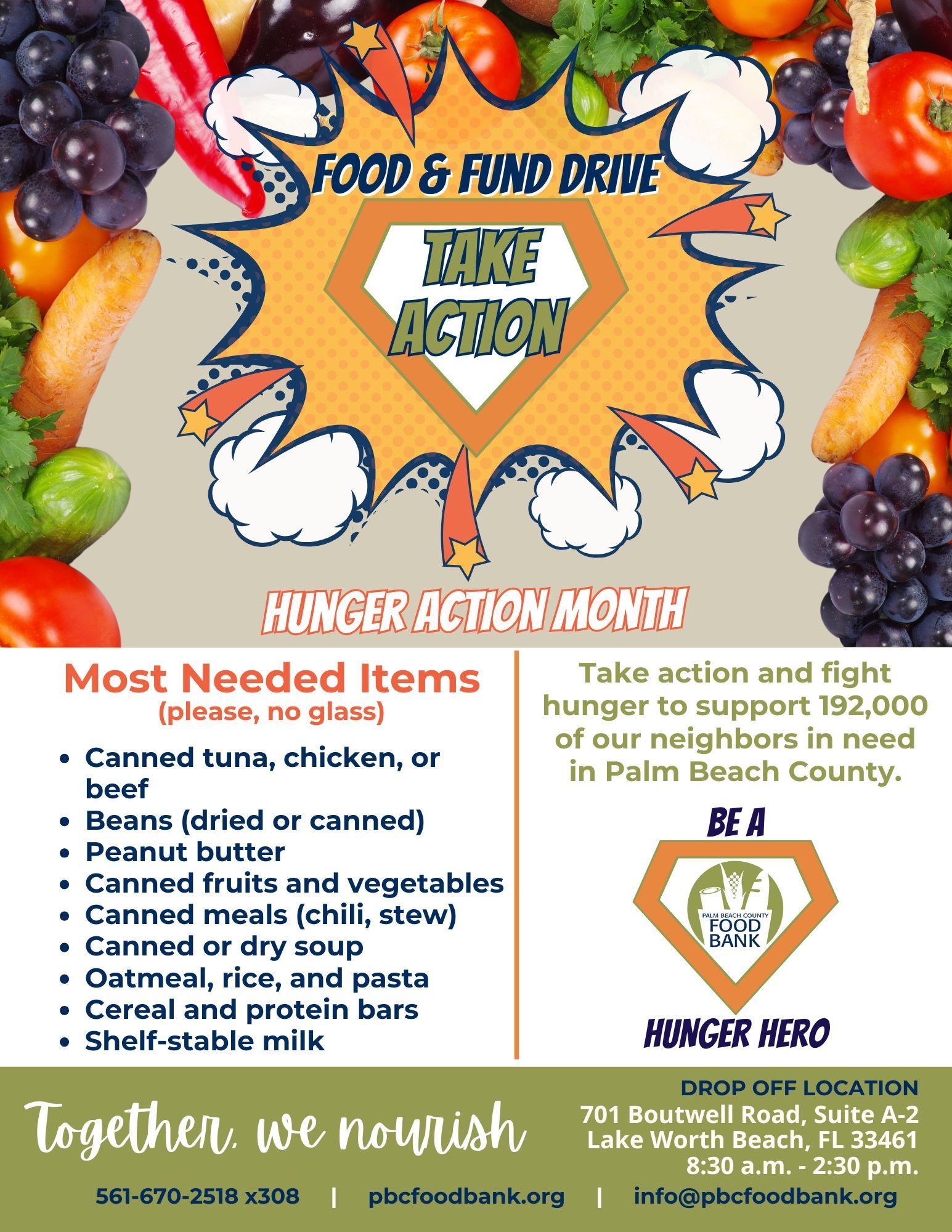 September 2026 Take Action food drive flyer