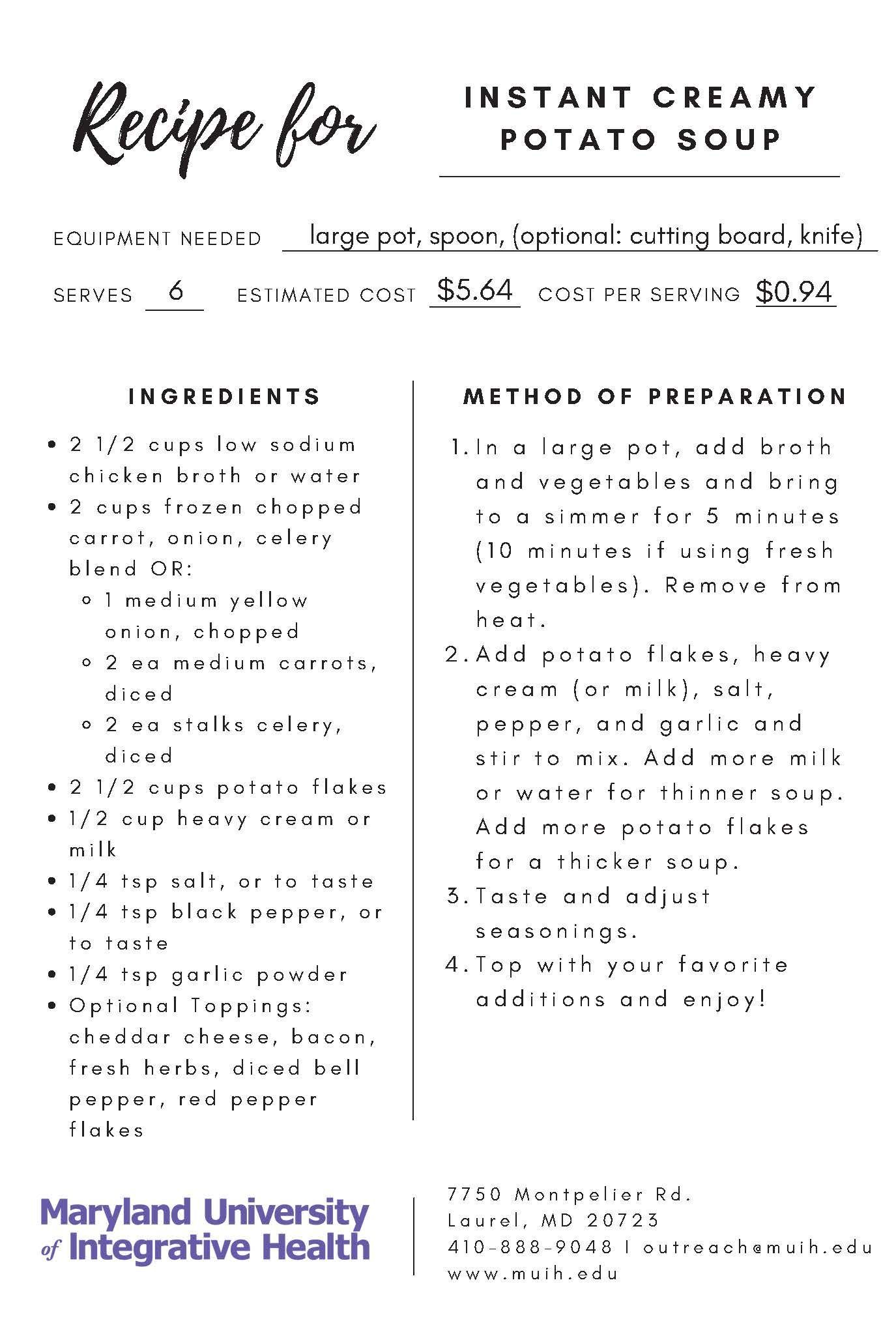 Instant creamy potato soup