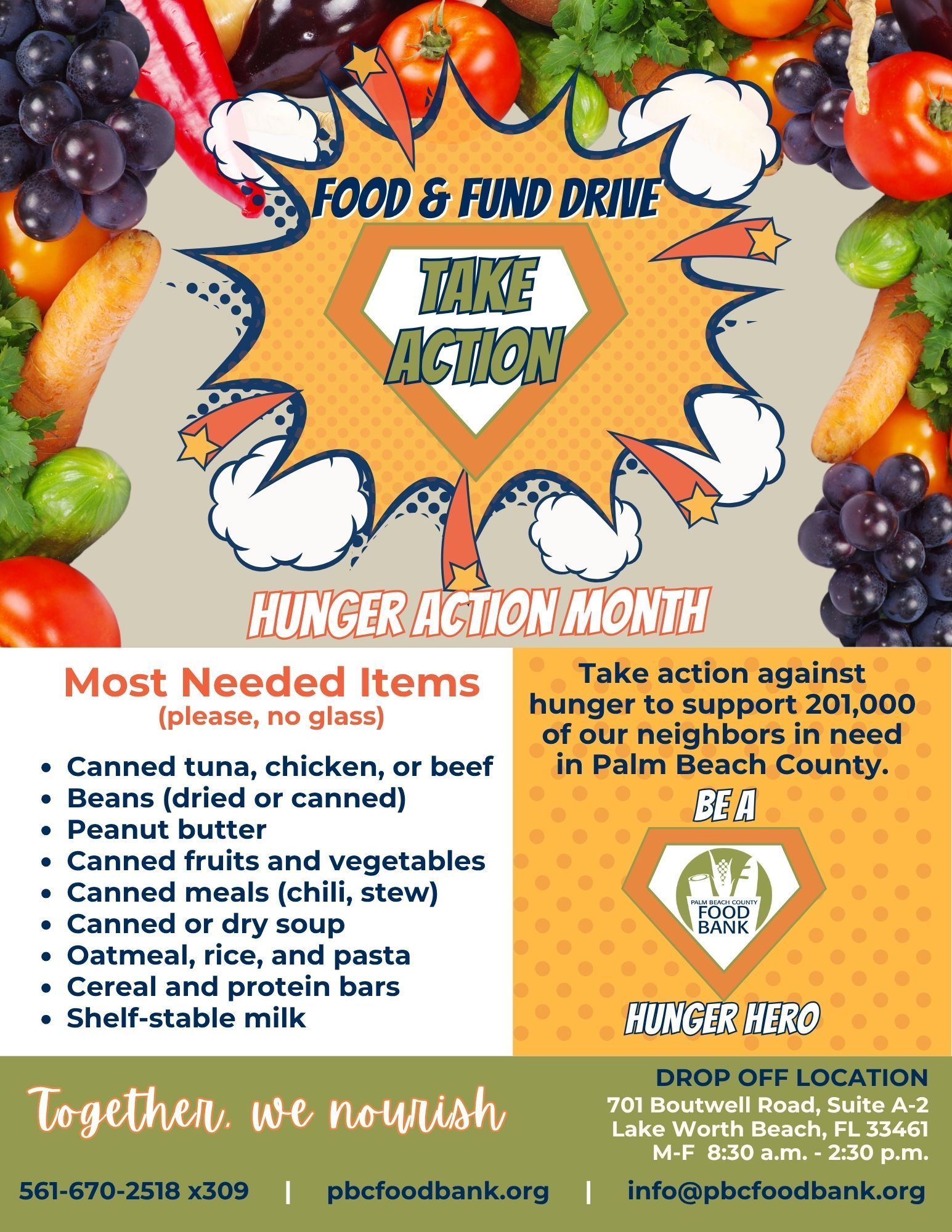 September 2026 Take Action food drive flyer